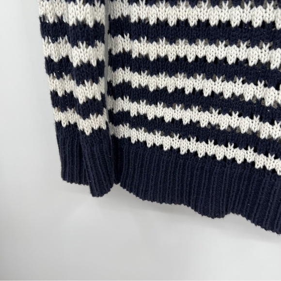 Loft Striped Ribbed Open Knit Roundneck Long Sleeve Casual Popover Sweater - Picture 6 of 9